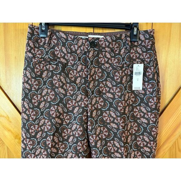 Anthropologie The Essential Slim Pant Brown Motif Floral Ankle Womens Size 4 nwt - Picture 4 of 10